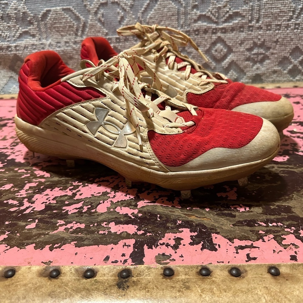 Under Armour Red/White Microtips Metal Men’s Cleats Sz 13